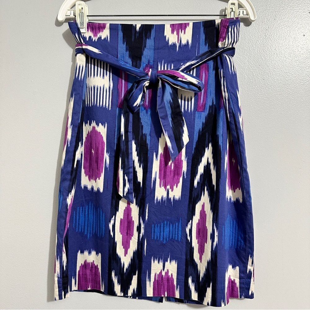 Talbots Blue, Purple and White Ikat Tie-Waist Midi Skirt
